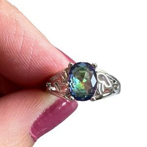 Silver and Multicolored Solitaire Gemstone Ring